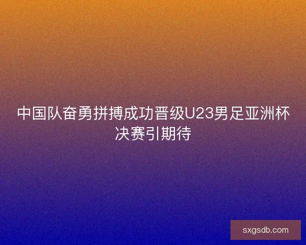 中国队奋勇拼搏成功晋级U23男足亚洲杯决赛引期待